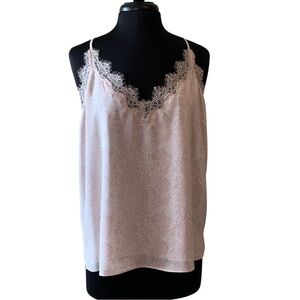 Evereve Blush Pink Lace Trim Satin Camisole